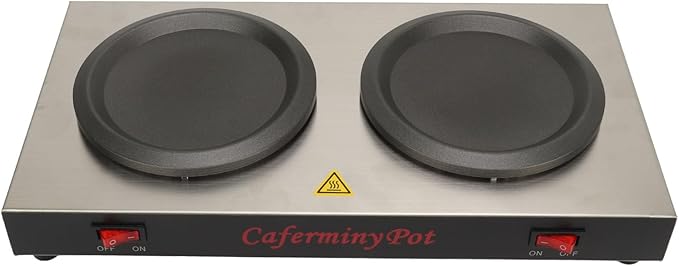 Double Coffee Pot Warmer, Commercial Coffee Pot Warmer, Double Hot Plate Stainless Steel Portable Standard Decanter Warmer for Cafe Break Room (US Plug 110V)