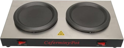 Double Coffee Pot Warmer, Commercial Coffee Pot Warmer, Double Hot Plate Stainless Steel Portable Standard Decanter Warmer for Cafe Break Room (US Plug 110V)