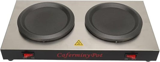 Double Coffee Pot Warmer, Commercial Coffee Pot Warmer, Double Hot Plate Stainless Steel Portable Standard Decanter Warmer for Cafe Break Room (US Plug 110V)