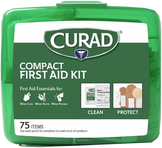 Curad Compact First Aid Kit, Green 75 Items, 1 Each