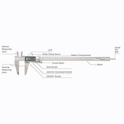 All-Metal Digital Caliper 0-12" Measuring Tool, Micrometer Caliper with Auto-Off Feature, Interchangeable Between inches and millimeters for DIY/Household and 3D Printing
