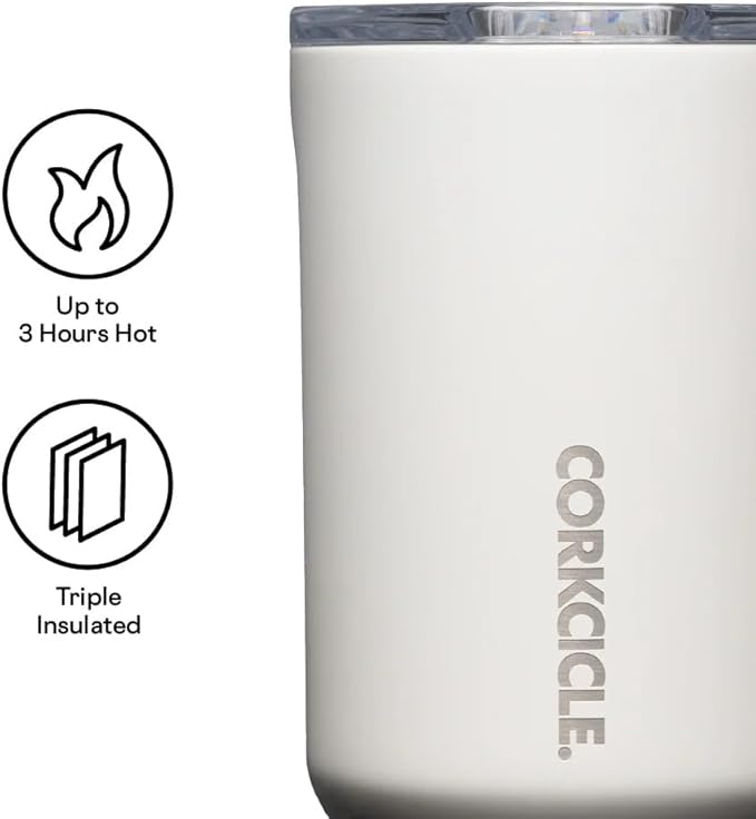 Corkcicle Pure Taste Mug - Stainless Steel Insulated Coffee Cup With Lid - Non-Slip Silicone Base - Ceramic Interior Coating - Durable Travel Mug - Dishwasher Safe - 16 oz - Latte/Oat Milk