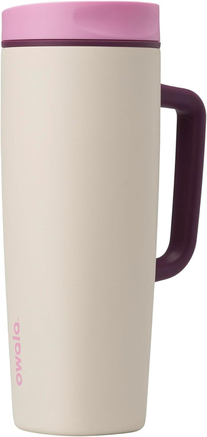 Owala SmoothSip Slider Stainless Steel Insulated Travel Mug, 100% Leak Proof, For Hot and Cold Drinks, Travel Friendly with Sliding Lock Lid, 24 oz, BPA Free, Leak Proof, Pink/Tan (Daybreak)