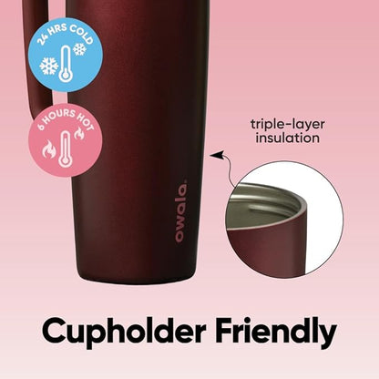 Owala SmoothSip Slider Stainless Steel Insulated Travel Mug with handle, 100% Leak Proof, For Hot and Cold Drinks, Travel Friendly with Sliding Lock Lid, 24 oz, BPA Free, Leak Proof, Black Cherry