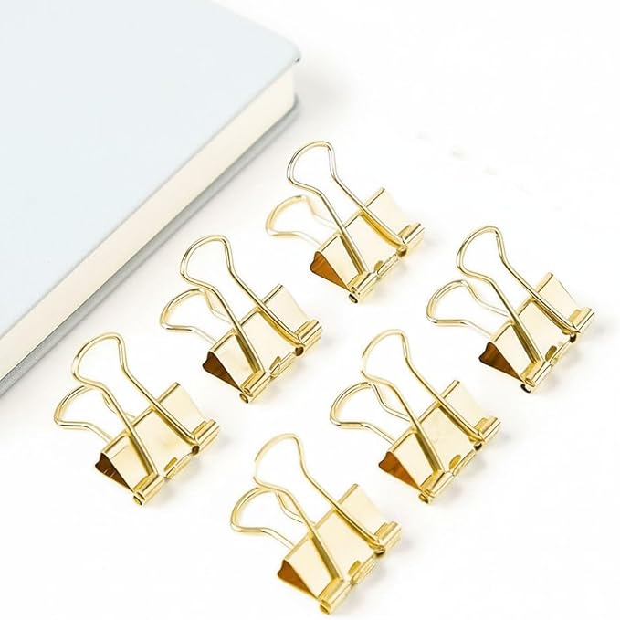 100 Pack Mini Gold Binder Clips 5/8 Inch (15 mm), Colored Little Paper Clamps, Small Tiny Micro Size Paper Clips for Office Home School Business 0.6"