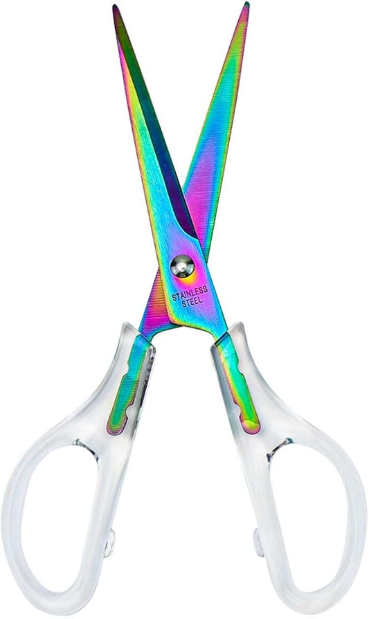 AxeWoodz Rainbow Scissors 6.5 Inch Office Scissors Craft Scissor Stainless Steel Blade with Clear Acrylic Handle All Purpose Shears
