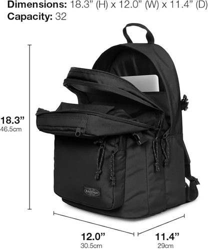 EASTPAK Double Pro – 32L Performance Backpack with 16" Laptop Sleeve, Dual Compartments, Security Pocket, Bottle Holder & Organizer, Black Denim