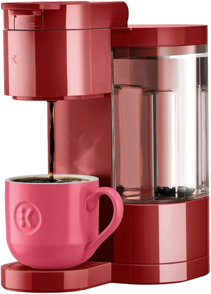 Keuriig K-Express Essentials Single Serve Coffee Maker, 3 Cup Sizes, 36oz Removable Reservoir, kcup Pod Compatible, Fast Brew, Travel Mug Friendly, Auto-Off, Compact 6.5” Design (Red)
