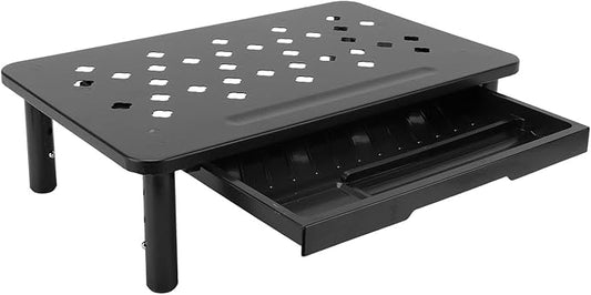 Desk Computer Riser, Monitor Stand Riser with Drawer, 3 Height Adjustable, Metal Laptop Stand, Computer Storage Shelf for PC, Desktop, Laptop, Printer, 20KG Bearing (Black)