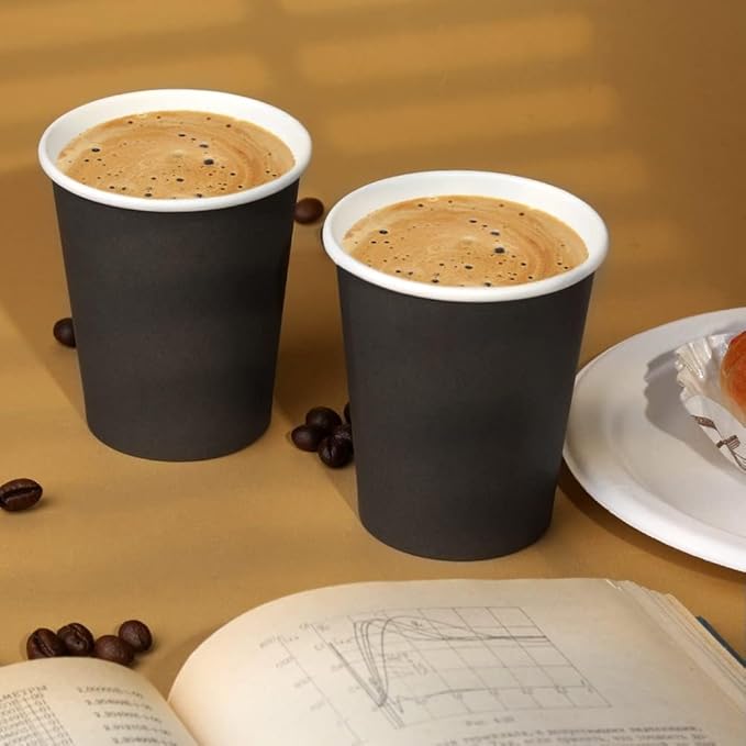 Paper Cups 8 oz 25 Pack, Disposable Paper Coffee Cups, Disposable Paper Cups for Hot or Cold Beverage Drinking for Halloween, Party, Picnic, BBQ, Travel, and Event -Black