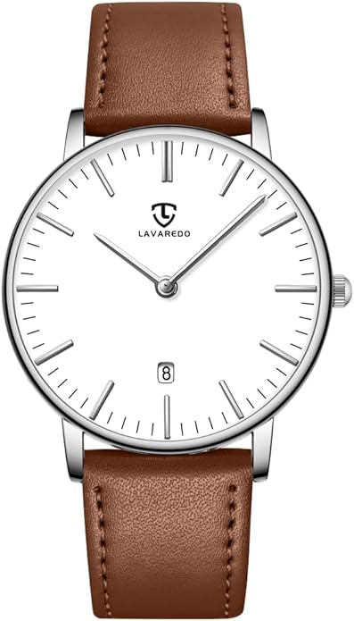 L LAVAREDO Watch for Men, Extremely Thin Mens Watches Minimalist Analog Men's Leather Wrist Watches with Time/Date, Birthday Gift for Men Boyfriend