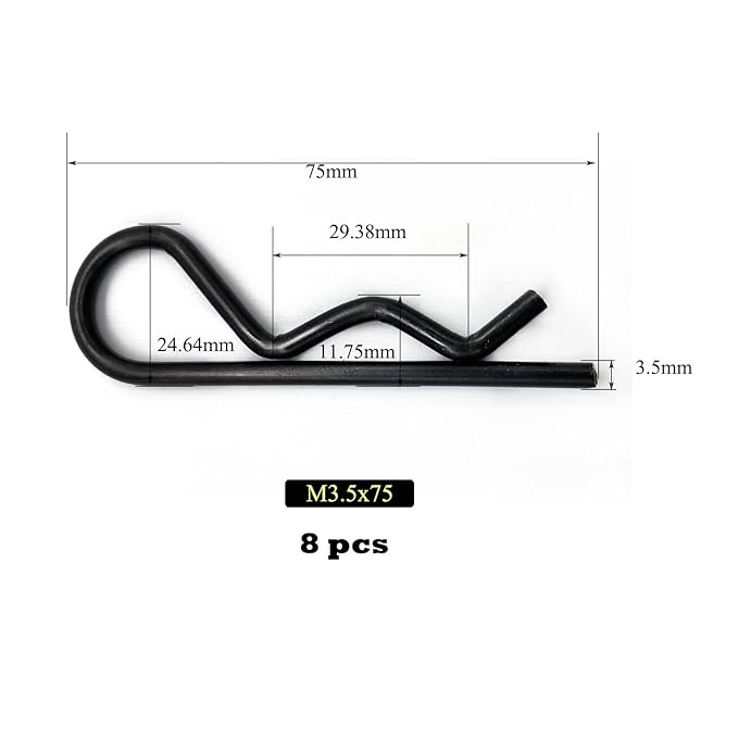 8Pcs Heavy Duty Hitch Pins Clip R Clips Spring Retaining Wire Hair Pins Cotter Pin Strong Spring Tension Large Carter Pin R clip large for trailer Tractor Mower Carts Truck Black zinc M3.5x75mm