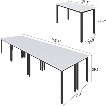 Bonzy Home Conference Tables 14ft Office Computer Desk for Meeting Room Study Writing Printer Table Office Computer Desk for 16 People Rustic Modern White 6PCS (165.3"x47.2"x29.5")