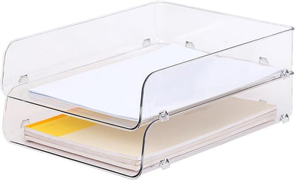 Gagee 2 Pack Paper Organizer for Desk,Clear Stackable Paper Sray, Office Desk Organizer for Notes, Pens, File, Document, Paper Holder ﻿