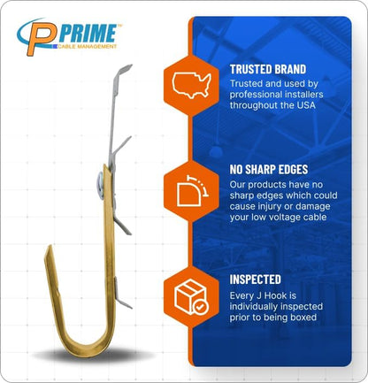 3/4 Heavy Duty Metal Cable & Wire Support Batwing J-Hook Hangers with Bat Wing Clip for attaching ceiling wire & threaded rod for Cable & Wire Management