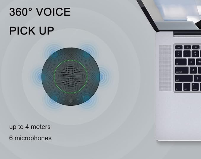 BluePod Conference Speakerphone, Bluetooth and USB Conference Microphone & Speaker, VoiceLoc and VoiceCap Function with 6 Omnidirectional Microphones, for Meeting Room or Home Office