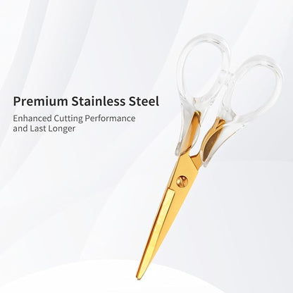Gold Scissors, Stainless Steel Blade with Acrylic Handle, All Purpose Scissor for Office, School, Home, Fabric Shears, Tijeras (6.3" Gold)