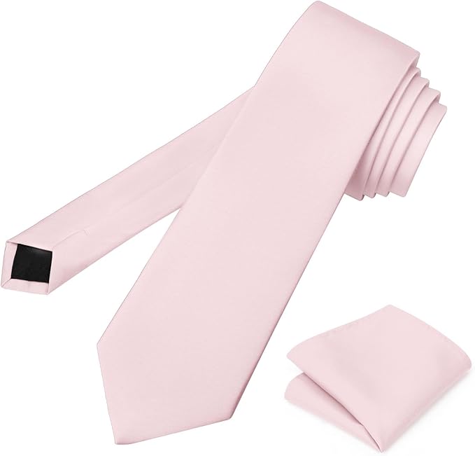 PenSee Men's Tie Set Solid Pure Color 3.15" (8CM) Classic Formal Plain Necktie and Pocket Square Set For Men