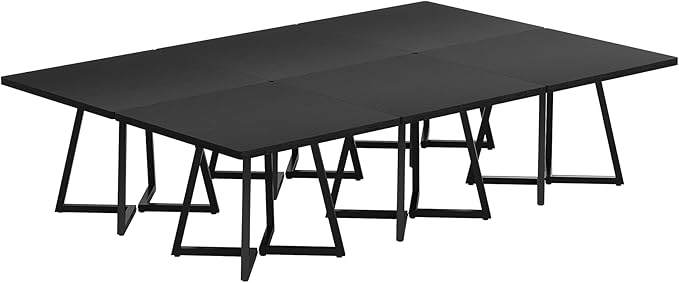 Tribesigns 31.5" Square Conference Table Set of 6, 8 ft Industrial Office Meeting Table for 8-10 People, Business Podcast Furniture with Metal Base for Small Spaces, Office Conference, Black