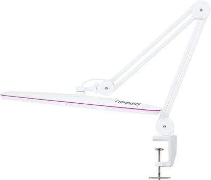 Neatfi XL LED Desk Lamp with Clamp – 2,200 Lumens, 23” Wide, Dimmable Task Light for Office, Study, Crafting & Nail Techs (Non-CCT with Clamp, White with Pink Ring)
