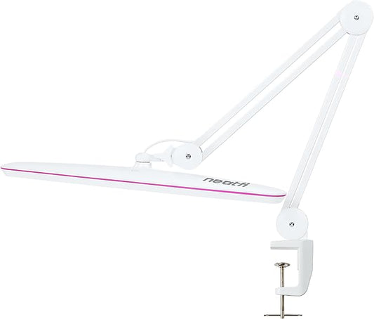 Neatfi XL LED Desk Lamp with Clamp – 2,200 Lumens, 23” Wide, Dimmable Task Light for Office, Study, Crafting & Nail Techs (Non-CCT with Clamp, White with Pink Ring)