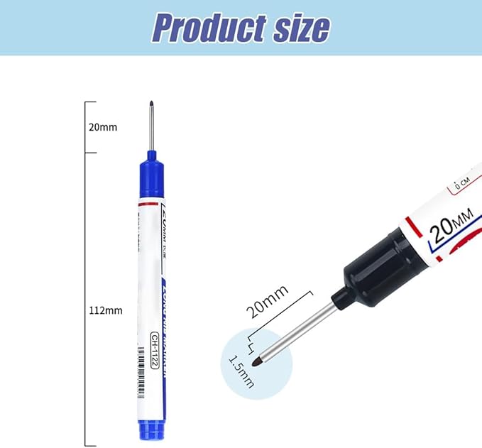 5PCS Long Head Deep Hole Marker Pens, 20mm Deep Reach Markers, Waterproof Construction Markers Marking Tool, Long Nose Marker, Permanent Markers Carpenter Ink Marker Pens, Metal Marking Pen (Mix6PCS)