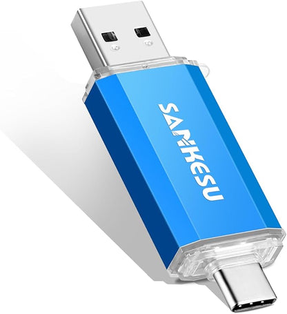 32GB USB C Flash Drive, Jump Drive USB-A & Type-C OTG Memory Stick, Dual Thumb Drive for PC/Laptop/Type C Cell Phone and Tablet (Blue)