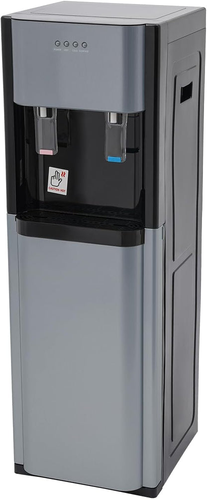 Bottom Loading Water Cooler Dispenser for 5 Gallon Bottles, 110V Stainless Steel Hot & Cold Water Dispenser with LED Light for Home Office Hotels Kitchens Living Room, Dark Gray