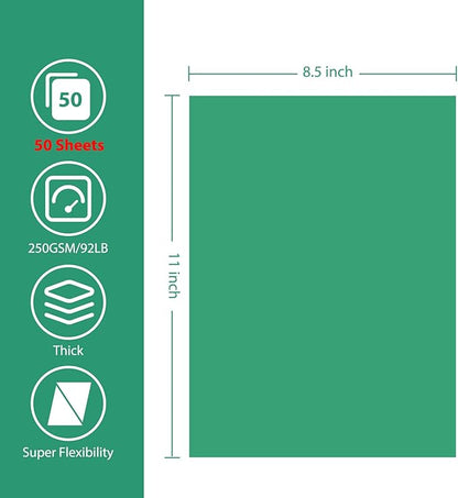 OcePor 50 Sheets Christmas Green Cardstock Paper, Colored Printer Paper 8.5 x 11, Card Stock Thick Construction for Craft,Scrapbook，Office Printing, Invitations, Certificates，92 lb/250gsm