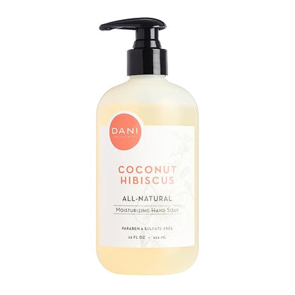 DANI Naturals Moisturizing Hand Soap – Coconut Hibiscus Scent, Hydrating, Sulfate-Free & Paraben-Free, 12 Oz Bottle with Pump, Gentle Cleansing for Dry Skin