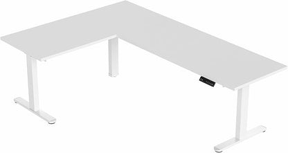 VIVO Electric 78 x 55 inch Square Corner Memory L Shaped Stand Up Desk, White Table Top, White Frame, Corner Height Adjustable Workstation, 3E-S Series, DESK-KIT-3E5SW