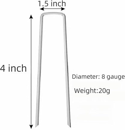 4 inch 20 Pack Silver Galvanized Landscape Staples 8 Gauge Garden Stakes Pins Anti-Rust Ground Stakes U-Shaped Tent Stakes are Used for Weed Barrier, Irrigation Tubing, Yard Lawn, Landscape Fabric