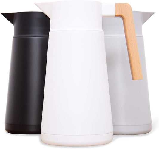 Hastings Collective Thermal Coffee Carafe 68 Oz - Large Stainless Steel Insulated Carafe - 2 Liter Double Walled Vacuum Thermos Coffee and Beverage Dispenser with Tea Infuser and Strainer (White)