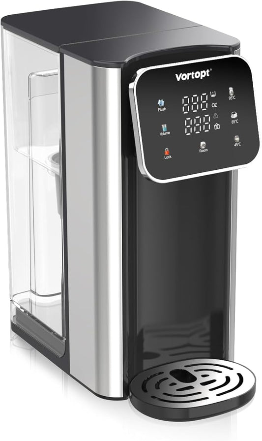 Vortopt Countertop Water Dispenser, 4L Large Tank, 4 Temperature Modes (Normal Temperature，45℃，85℃，95℃), 3S Fast Heating, Carbon Filter, Safety Lock & Water Shortage Alert,UR05，Black