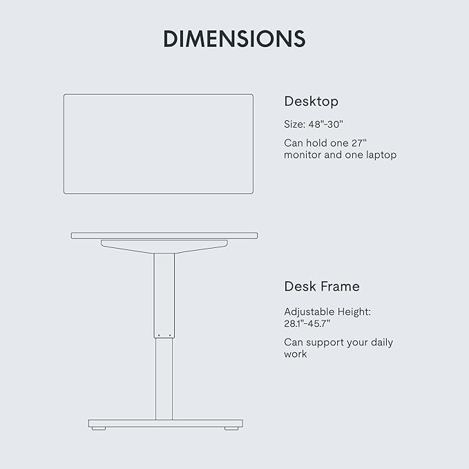 FLEXISPOT EN1 One-Piece Standing Desk 48 x 30 Inches Height Adjustable Electric Desk Sit Stand Desk Home Office Desks (White Frame + Marble Gray Top, 2 Packages)