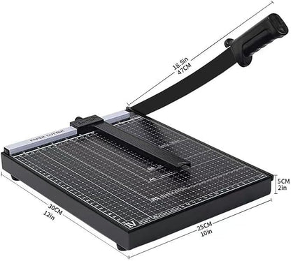 12-Inch Heavy Duty Guillotine Paper Cutter - 12 Sheet Capacity, Self-Sharpening Blade & Safety Lock, Paper Trimmer for Cardstock, Photos, Craft Paper for Office, School, Home Use (Black)