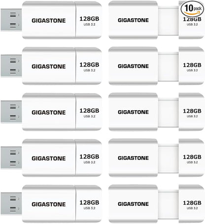 GIGASTONE 128GB Flash Drive (10 Pack) Z60 USB 3.2 Gen 1, 120MB/s Ultra Fast, Retractable Capless Slider Design, Data Storage, Backup for PC/Mac/TV/Car Audio, USB 2.0/3.0/3.1 Compatible
