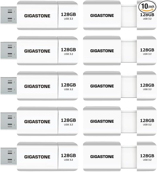 GIGASTONE 128GB Flash Drive (10 Pack) Z60 USB 3.2 Gen 1, 120MB/s Ultra Fast, Retractable Capless Slider Design, Data Storage, Backup for PC/Mac/TV/Car Audio, USB 2.0/3.0/3.1 Compatible