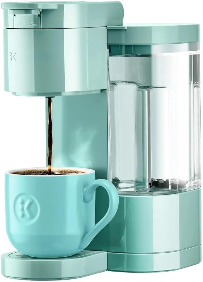 Express Essentials Single Serve Coffee Maker, 3 Cup Sizes, 36oz Removable Reservoir, cup Pod Compatible, Fast Brew, Travel Mug Friendly, Auto-Off, Compact 6.5” Design, Seafoam