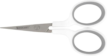 Westcott 4" Embroidery Scissors with Straight Titanium-Bonded Blades for Crafting, Sewing & More (White/Gray)