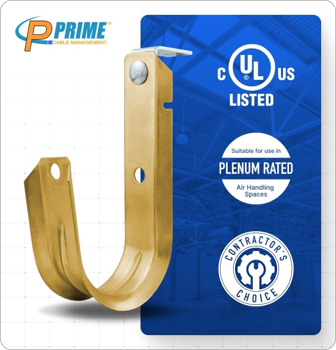 2 Inch Heavy Duty Metal Cable & Wire Support J-Hook Hangers with Angle Clip for Horizontal Surfaces (Ceilings, Beams‚Ķ) & 1/4 inch Threaded Rod for Cable & Wire Management