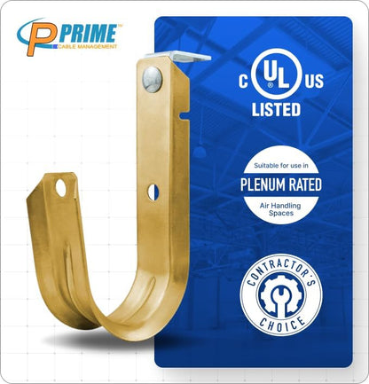 2 Inch Heavy Duty Metal Cable & Wire Support J-Hook Hangers with Angle Clip for Horizontal Surfaces (Ceilings, Beams‚Ķ) & 1/4 inch Threaded Rod for Cable & Wire Management
