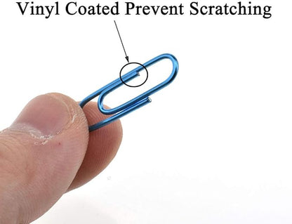 HAHIYO Paper Clips 1.1" (28mm) Length Blue Paperclips Bright Colors Vinyl Coated Prevent Scratching Tearing The Pages Sturdy for Bookmark Organize Home Office School 150 Pack