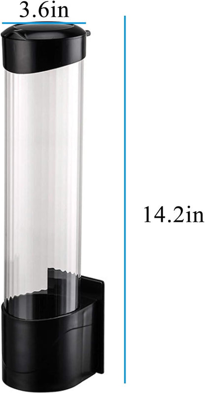 Cup Dispenser Wall Mounted Plastic Water Dispenser Disposable Cup Holder Rack, Paste or Screw Plate Mountable for Paper Cups Halloween Party Supplies(L, Black)