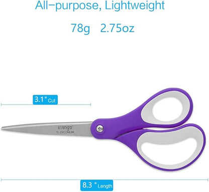 LIVINGO Scissors All Purpose, Student School Scissors, Sharp Titanium Coated Stainless Steel Shears for High Middle School Teacher Crafting, Office Home Sewing Cutting Fabric, 8 inch 3 Pack
