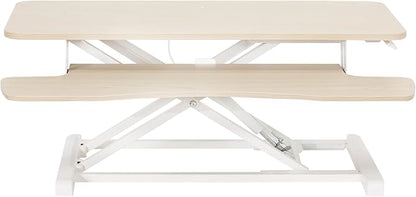 VIVO 36 inch Desk Converter, K Series, Height Adjustable Sit to Stand Riser, Dual Monitor and Laptop Workstation with Wide Keyboard Tray, Light Wood Top, White Frame, DESK-V036KF