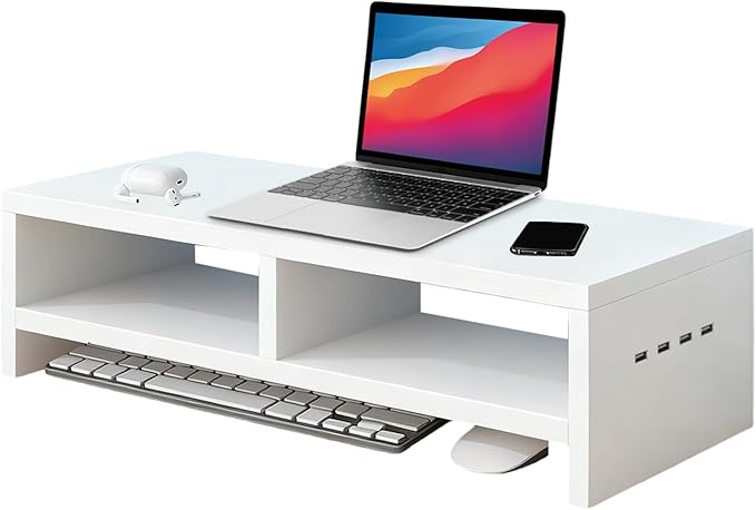 Monitor Stand, with Sleek Modern Design, 50x20x13cm, Monitor Stand Riser, Wireless Charging Desk Organizer, Ergonomic Height, for Multitasking and Desktop Organization