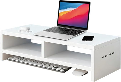 Monitor Stand, with Sleek Modern Design, 50x20x13cm, Monitor Stand Riser, Wireless Charging Desk Organizer, Ergonomic Height, for Multitasking and Desktop Organization