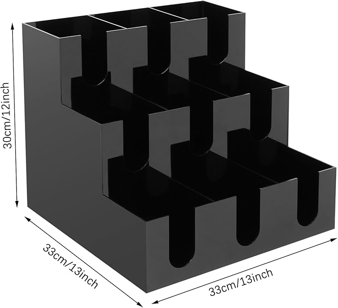 Acrylic 9-Slot Cup Dispenser Organizer, 13x13x12 Inch Black Coffee Cup Holder for Countertop, Fits 3.54-3.94 Inch Diameter Disposable Cups, for Kitchen, Office, Bar, Coffee Station