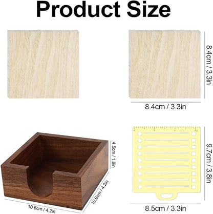 Buqoo Walnut Wood Sticky Note Holder Dispenser with Metal Stencil, 4 x4 Post It Note Dispenser Desk Organizer for to Do Lists, Grocery Lists, Project Lsts It Holds a of Sticky Notes 3"x3"